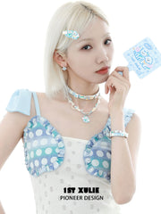 1ST XULIE "Angel Cuties" Kitten & Puppy Hand-Painted Necklace in Platinum Plated & Resin - Texture Detail