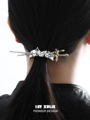 1ST XULIE Jewelry "Knight's Oath" Knight's Sword Hair Clip in 18K Gold Plated Brass - Lifestyle Shot