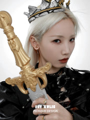 1ST XULIE Jewelry "Knight's Oath" Knight's Sword Antique Stud Earrings in 18K Gold Plated Brass - Product View