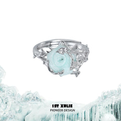 1ST XULIE "Taboo Rose" Knitted Rose Adjustable Open Ring in 925 Sterling Silver - Back View