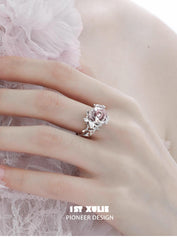 1ST XULIE "Taboo Rose" Knitted Rose Adjustable Open Ring in 925 Sterling Silver - Detail Shot
