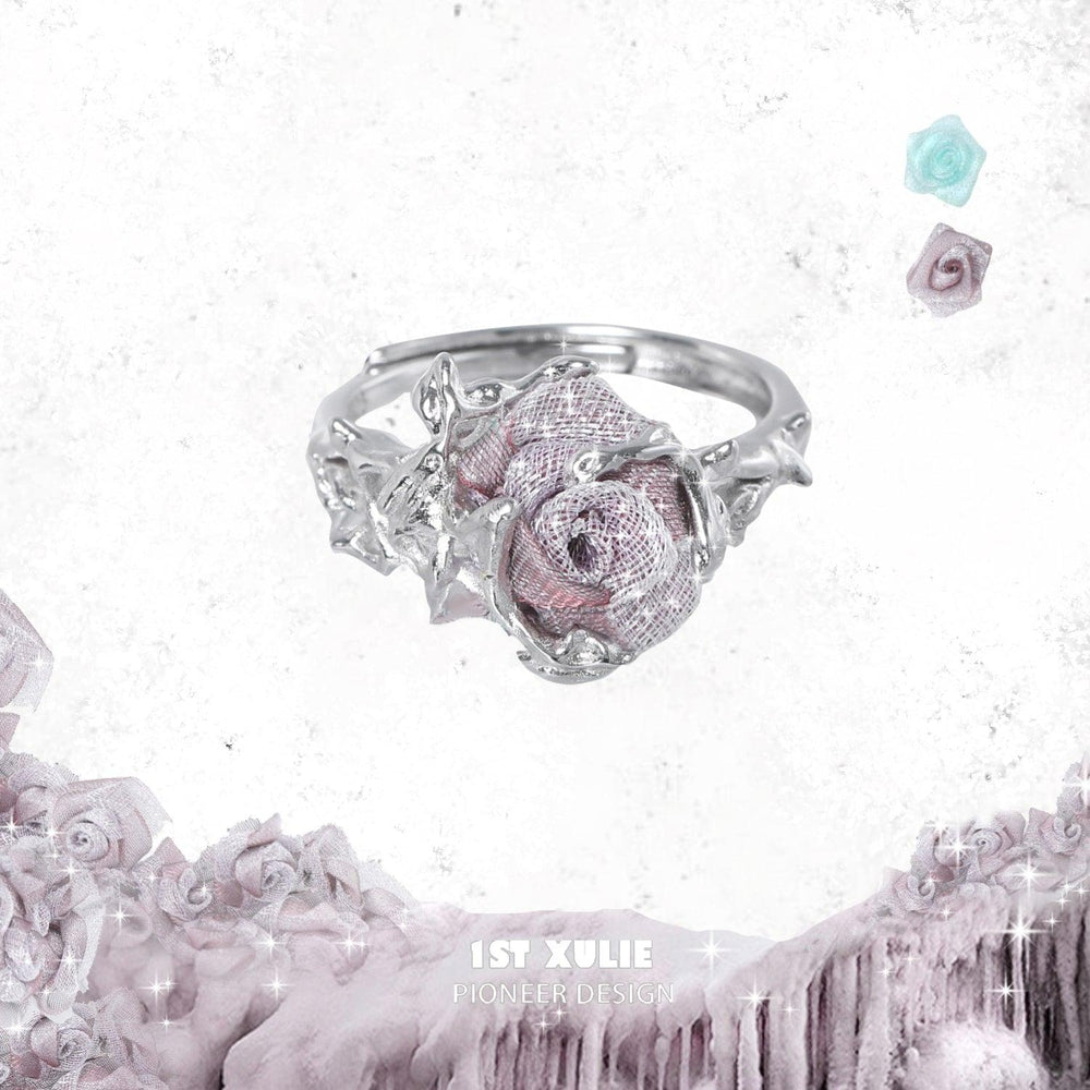 1ST XULIE "Taboo Rose" Knitted Rose Adjustable Open Ring in 925 Sterling Silver - Product View