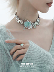 1ST XULIE "Taboo Rose" Knitted Rose Adjustable Open Ring in 925 Sterling Silver - On Model Close-Up