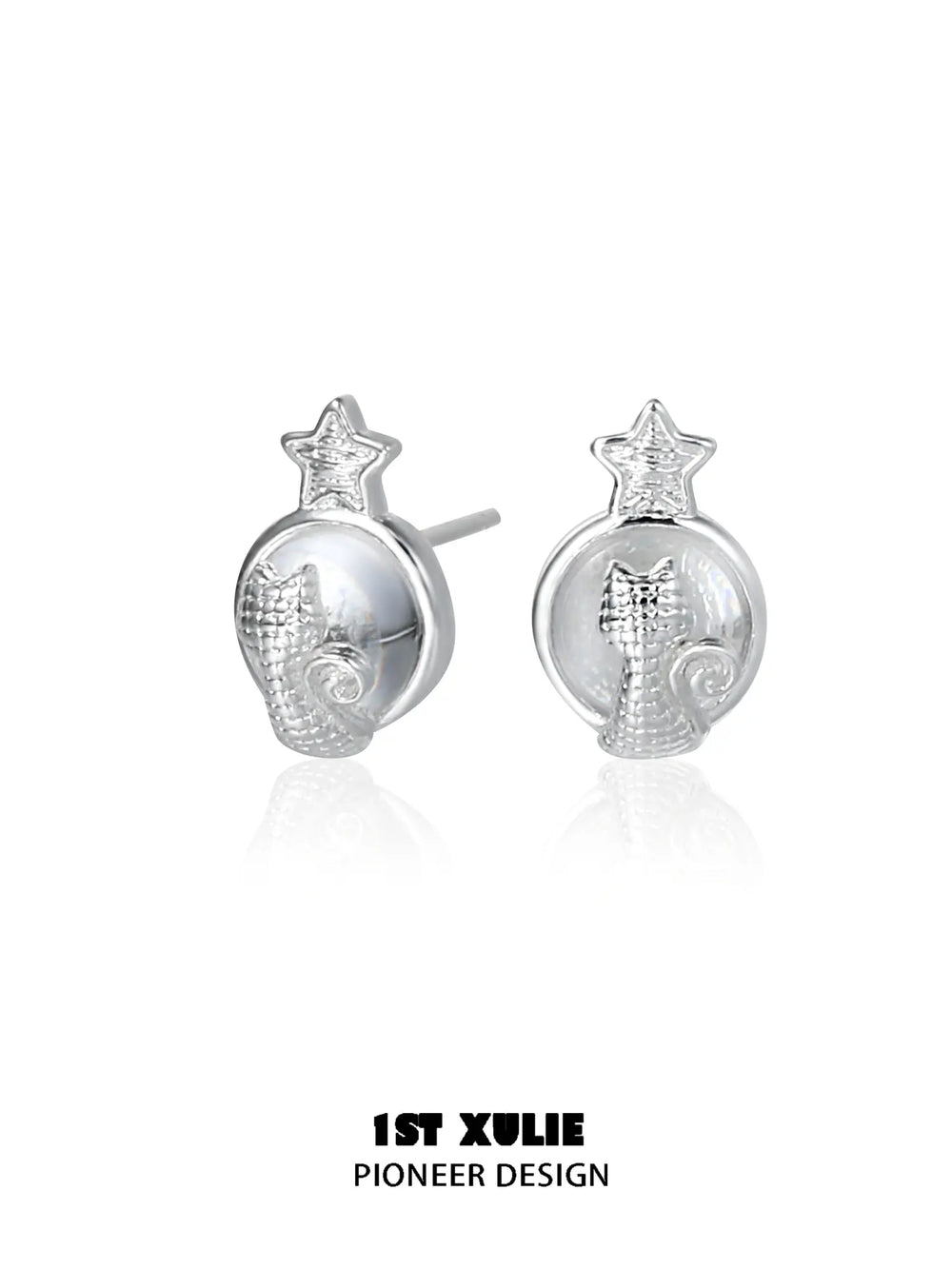 1ST XULIE Jewelry "STARLIGHT LACE" Lace Star Kitten Stud Earrings in Silver Plated Brass - Lifestyle Shot