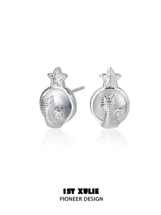 1ST XULIE Jewelry "STARLIGHT LACE" Lace Star Kitten Stud Earrings in Silver Plated Brass - Lifestyle Shot