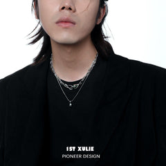 1ST XULIE "Slytherin House" Layered Intertwined Serpent Necklaces in Platinum Plated - Detail Shot