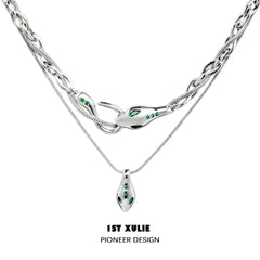 1ST XULIE "Slytherin House" Layered Intertwined Serpent Necklaces in Platinum Plated - Product View
