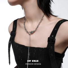 1ST XULIE "Slytherin House" Layered Intertwined Serpent Necklaces in Platinum Plated - On Model