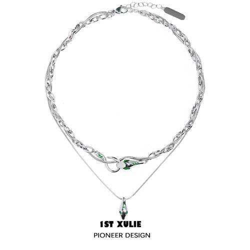 1ST XULIE "Slytherin House" Layered Intertwined Serpent Necklaces in Platinum Plated - Packaging View