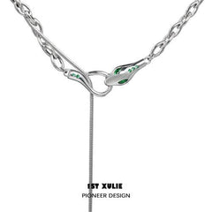 1ST XULIE "Slytherin House" Layered Intertwined Serpent Necklaces in Platinum Plated - Side View