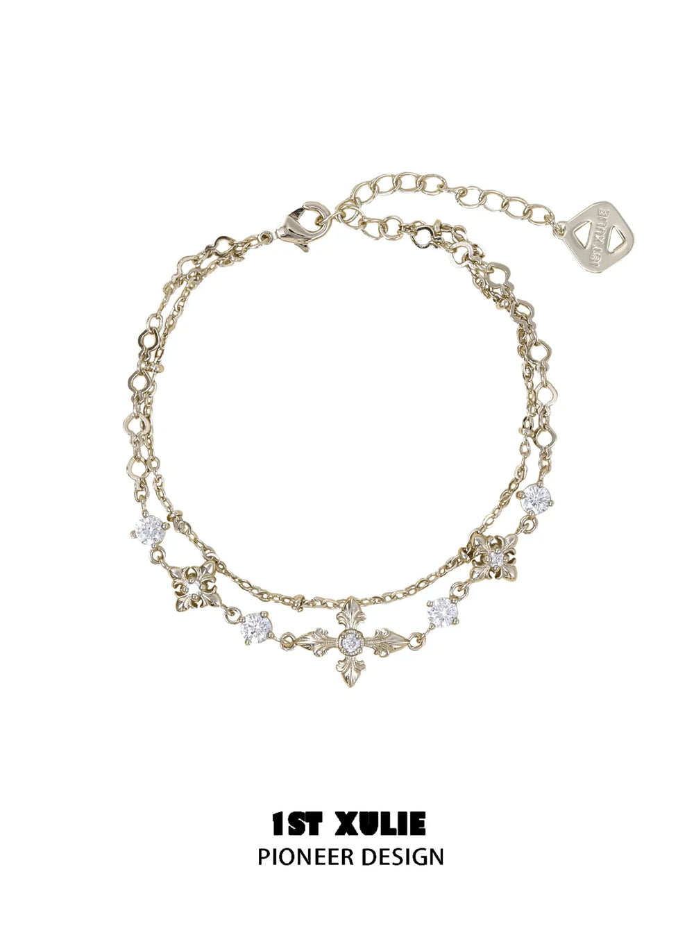 1ST XULIE Jewelry "Bastet" Layered Iris Zirconia Charm Bracelet in 18K Gold Plated - Angle 1