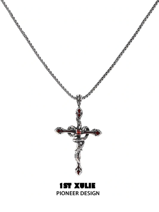 1ST XULIE "Snake Bite" Layered Leather Rivet Pendant Choker Necklace in Platinum Plated Brass and Leather - Packaging View