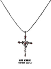 1ST XULIE "Snake Bite" Layered Leather Rivet Pendant Choker Necklace in Platinum Plated Brass and Leather - Packaging View