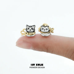 1ST XULIE "Graffiti Kitten" Lazy Kitten Adjustable Ring in Platinum Plated 925 Sterling Silver - Side View