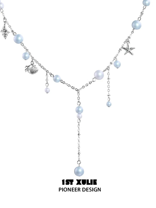 1ST XULIE "ATLANTIS" Leather & Pearl Whale Tail Layered Choker Necklaces in Platinum Plated Brass - Size Comparison