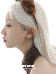1ST XULIE Jewelry "LEOPARD CAT" Leopard Cat Paw Huggie Hoop Earrings in Platinum Plated - Angled View