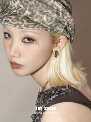 1ST XULIE "LEOPARD CAT" Playful Leopard Cat Stud Earrings in Platinum Plated Brass - Product View