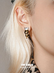 1ST XULIE "LEOPARD CAT" Playful Leopard Cat Stud Earrings in Platinum Plated Brass - On Model