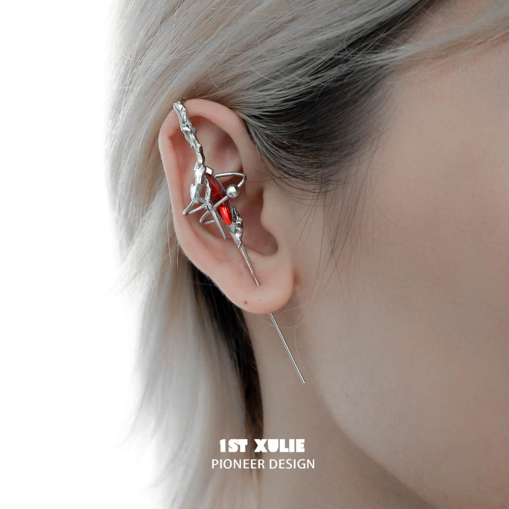 1ST XULIE "Star Trails" Statement Long Chain Moissanite Threader Earrings in Platinum Plated - Product View