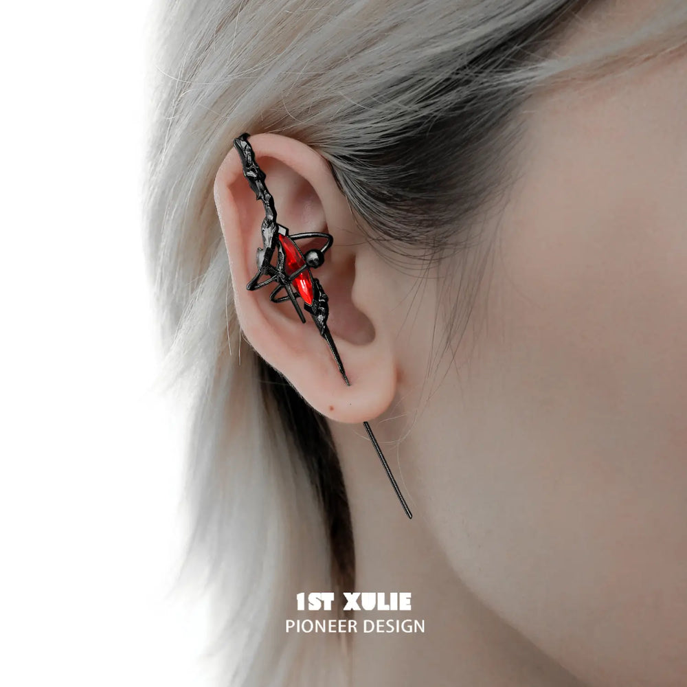 1ST XULIE "Star Trails" Statement Long Chain Moissanite Threader Earrings in Platinum Plated - On Model