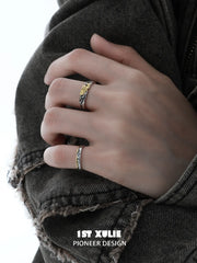 1ST XULIE Jewelry "Immortal Lover" Two-Tone Love Letter Adjustable Pinky Ring in 925 Sterling Silver - Lifestyle Shot