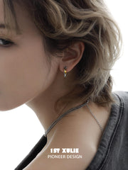 1ST XULIE "Immortal Lover" Dainty Love Letter Huggie Hoop Earrings in Platinum Plated - Detail Shot