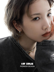 1ST XULIE "Immortal Lover" Dainty Love Letter Huggie Hoop Earrings in Platinum Plated - On Model