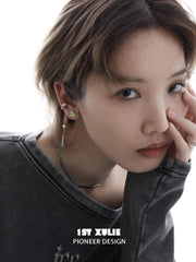 1ST XULIE "Immortal Lover" Dainty Love Letter Stud Earrings in 925 Sterling Silver - On Model Detail Shot