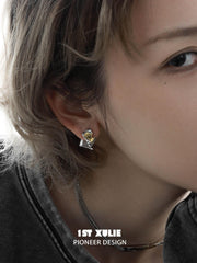 1ST XULIE "Immortal Lover" Dainty Twisted Love Letter Stud Earrings in 925 Sterling Silver - Detail Shot