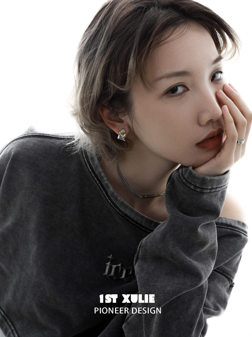1ST XULIE "Immortal Lover" Dainty Twisted Love Letter Stud Earrings in 925 Sterling Silver - On Model