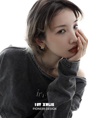 1ST XULIE "Immortal Lover" Dainty Twisted Love Letter Stud Earrings in 925 Sterling Silver - On Model
