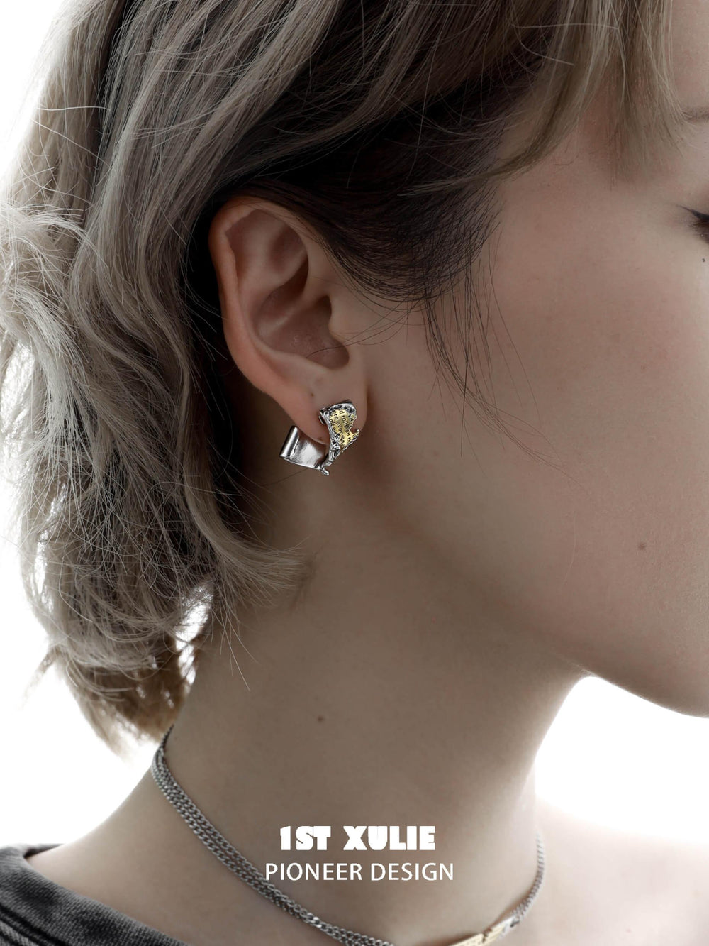 1ST XULIE "Immortal Lover" Dainty Twisted Love Letter Stud Earrings in 925 Sterling Silver - Side View