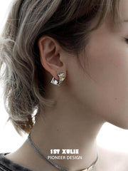 1ST XULIE "Immortal Lover" Dainty Twisted Love Letter Stud Earrings in 925 Sterling Silver - Side View