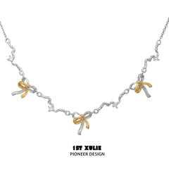 1ST XULIE "Lucky Cat" Dainty Bow-Tie Charm Necklace in Platinum Plated - Detail Shot