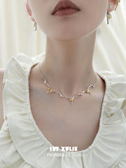 1ST XULIE "Lucky Cat" Dainty Bow-Tie Charm Necklace in Platinum Plated - Product View