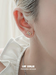 1ST XULIE "Cat's Gaze" Dainty Lucky Cat Charm Drop Earrings in 925 Sterling Silver - Angled Product View
