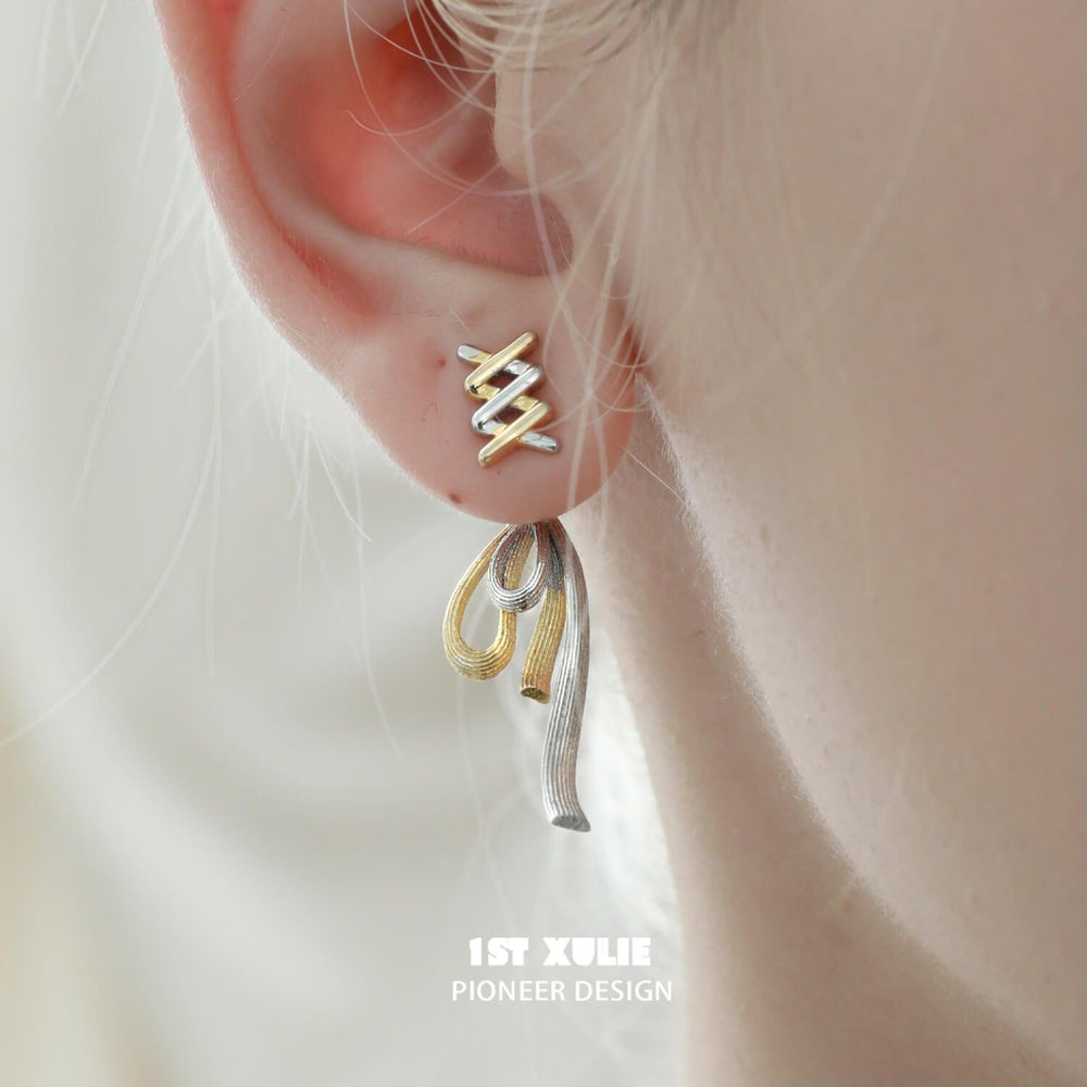 1ST XULIE "Cat's Gaze" Dainty Lucky Cat Charm Drop Earrings in 925 Sterling Silver - Detail Shot