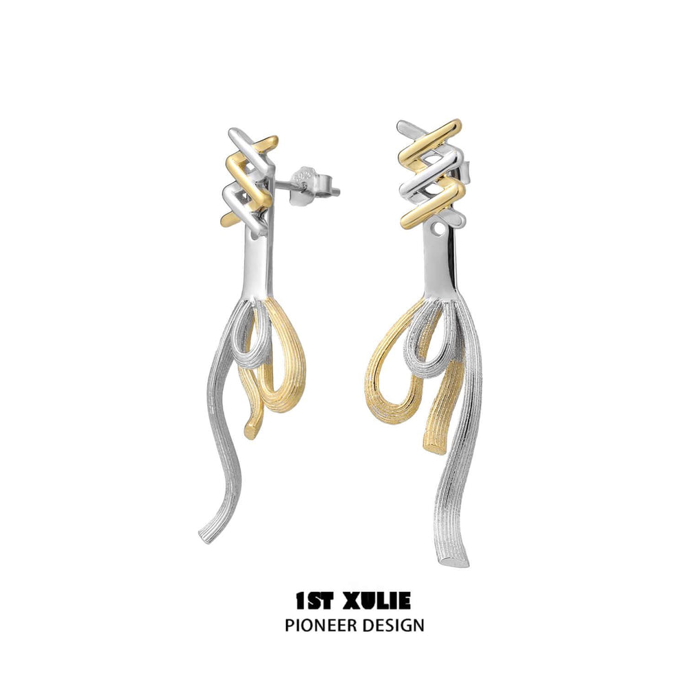 1ST XULIE "Cat's Gaze" Dainty Lucky Cat Charm Drop Earrings in 925 Sterling Silver - On Model Close-up