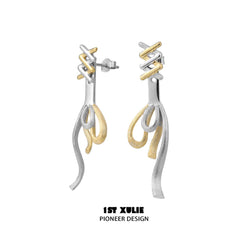 1ST XULIE "Cat's Gaze" Dainty Lucky Cat Charm Drop Earrings in 925 Sterling Silver - On Model Close-up