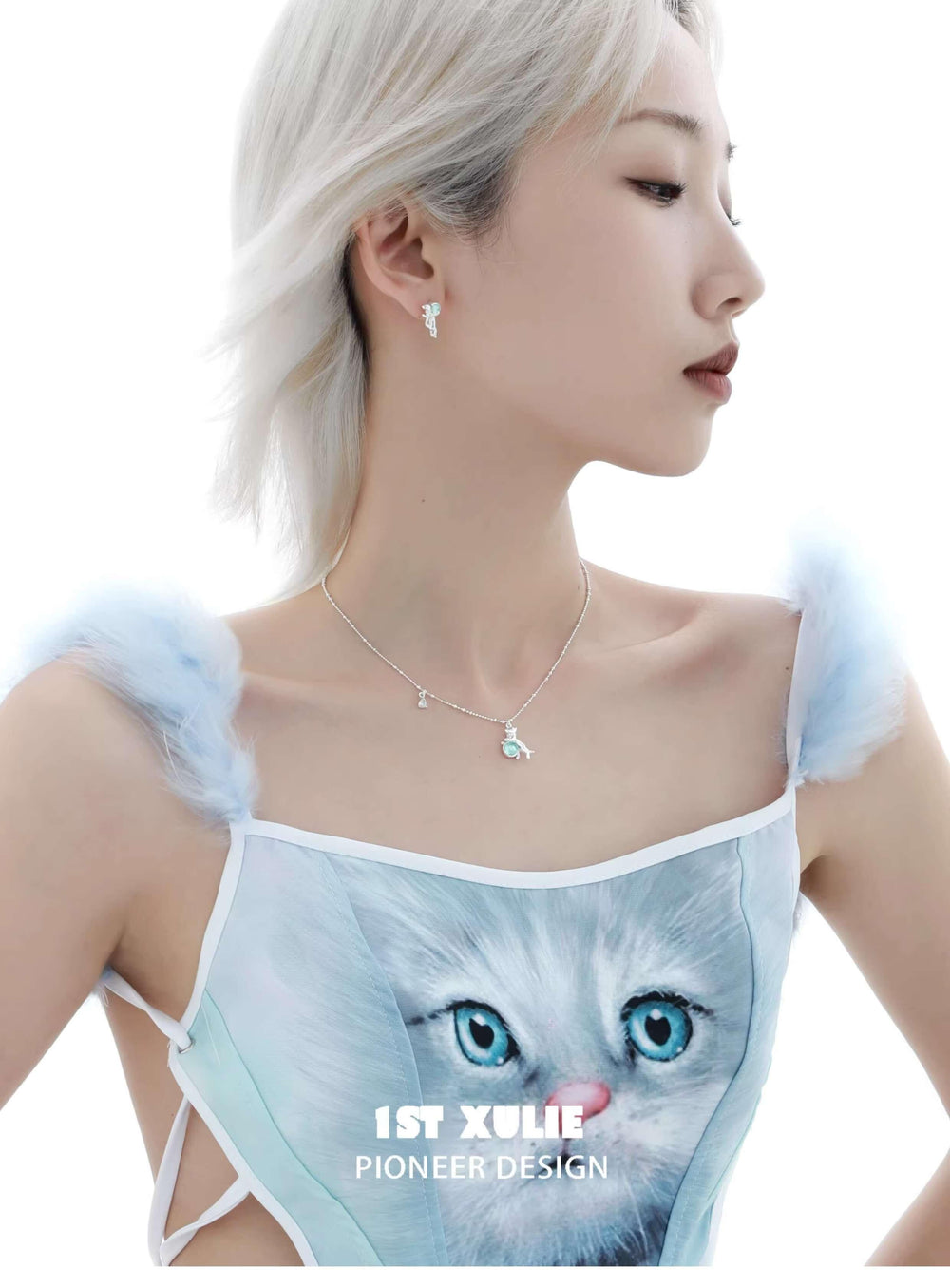 1ST XULIE "Lucky Cat" Crystal Choker Necklace in 925 Sterling Silver - Clasp Detail