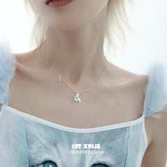1ST XULIE "Lucky Cat" Crystal Choker Necklace in 925 Sterling Silver - Detail Shot