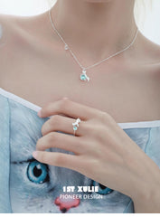 1ST XULIE "Lucky Cat" Crystal Choker Necklace in 925 Sterling Silver - Lifestyle Shot