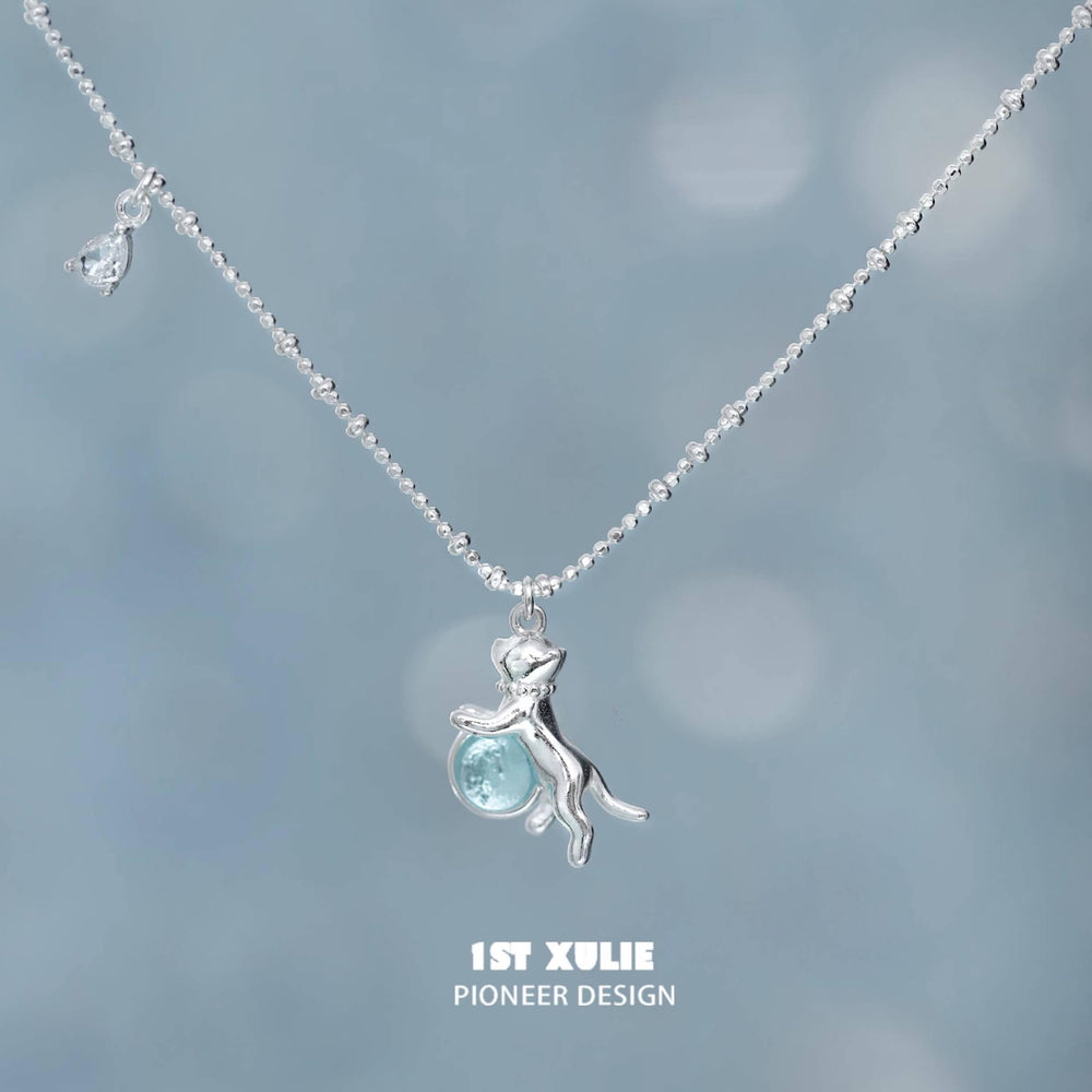 1ST XULIE "Lucky Cat" Crystal Choker Necklace in 925 Sterling Silver - Product View