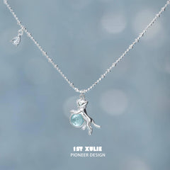 1ST XULIE "Lucky Cat" Crystal Choker Necklace in 925 Sterling Silver - Product View