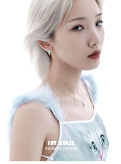 1ST XULIE "Lucky Cat" Crystal Choker Necklace in 925 Sterling Silver - On Model Close-Up