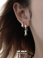 1ST XULIE "Lucky Cat" Platinum Plated Playful Charm Dangle Earrings - Paired Product View