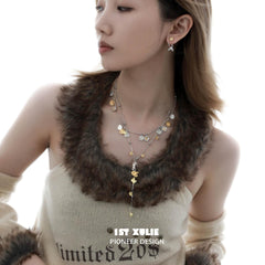 1ST XULIE "Lucky Cat" Platinum Plated Double Layered Pendant Necklace - Product View