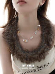 1ST XULIE "Lucky Cat" Platinum Plated Double Layered Pendant Necklace - On Model Close-Up