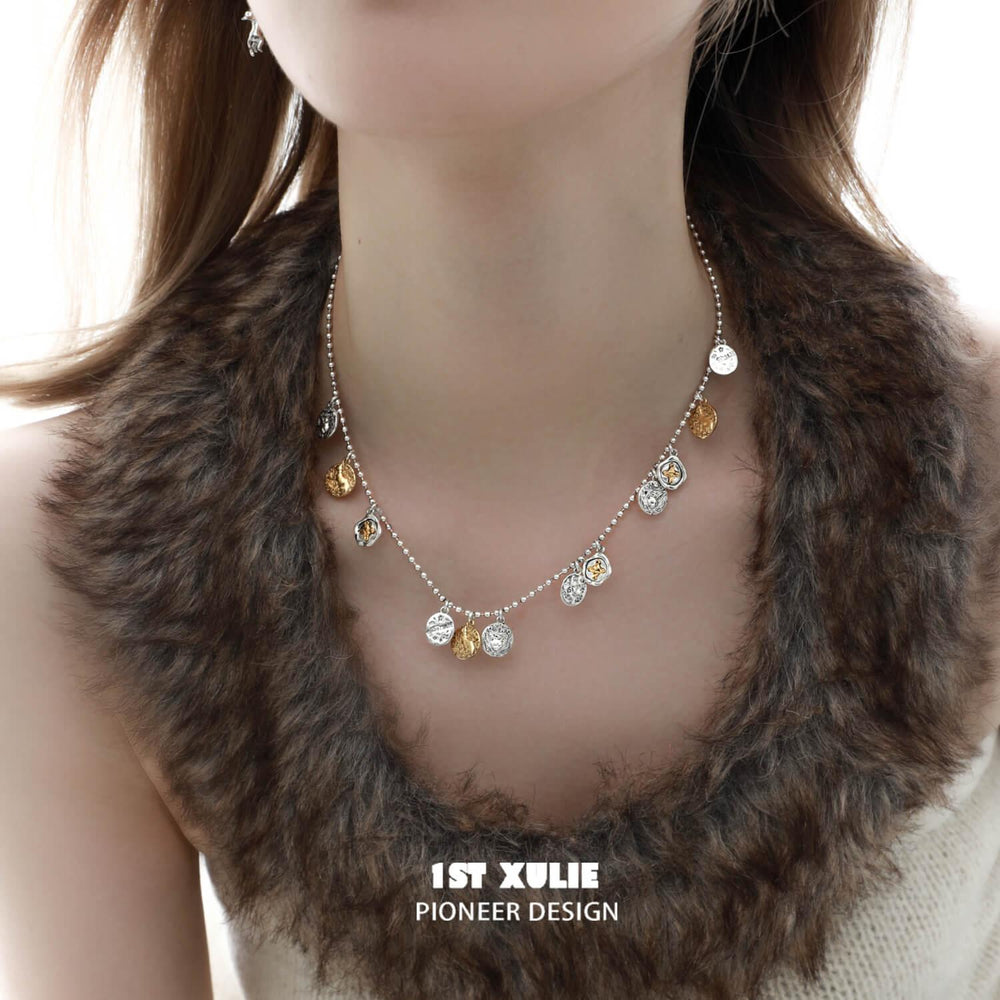 1ST XULIE "Lucky Cat" Platinum Plated Double Layered Pendant Necklace - Side View