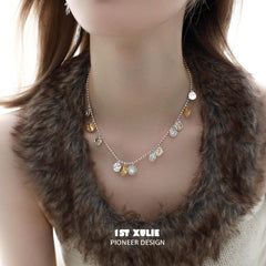 1ST XULIE "Lucky Cat" Platinum Plated Double Layered Pendant Necklace - Side View